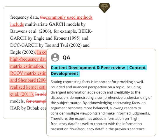 Content development: missing references, failure to state limitations, fail to acknowledge contrasting facts etc.